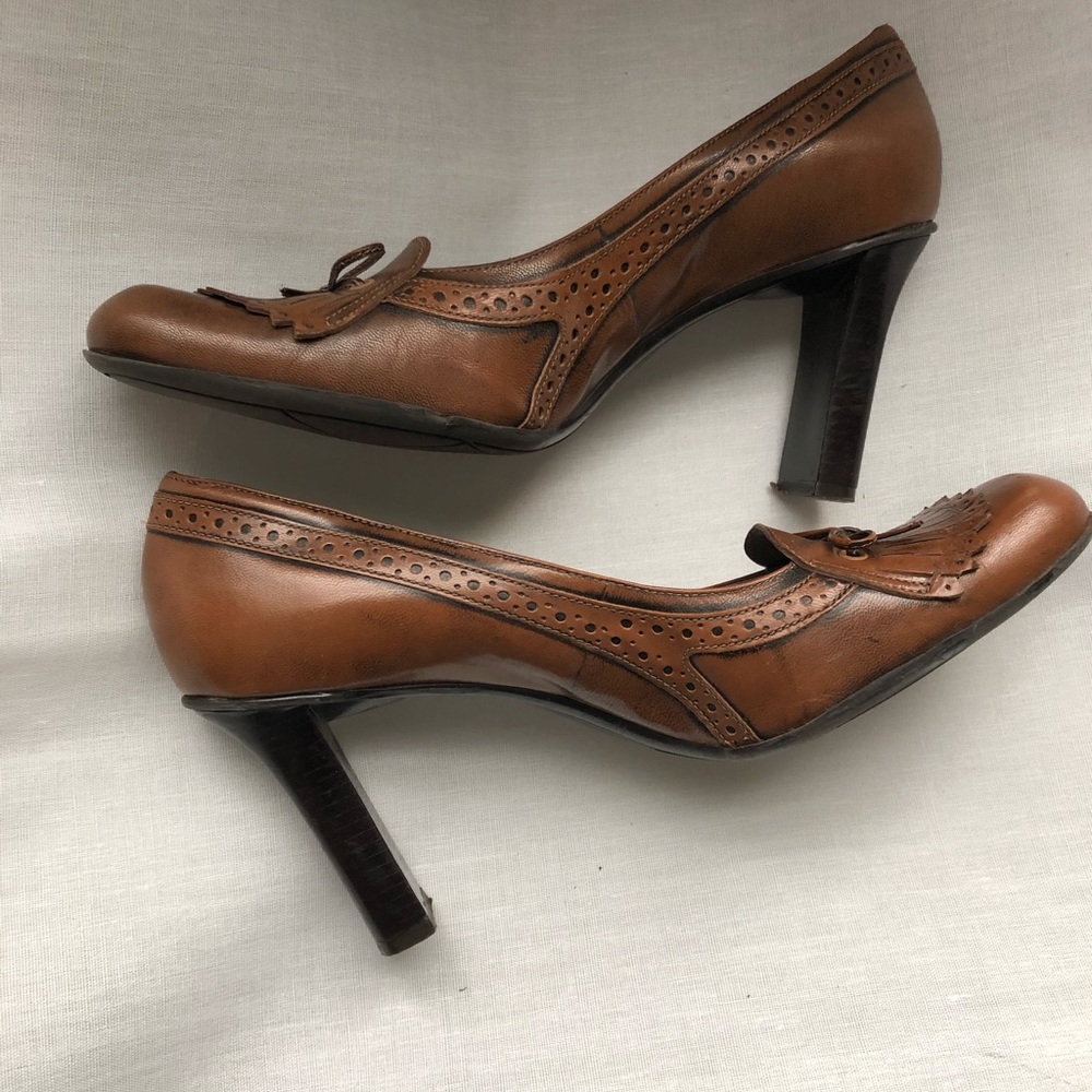 Nine West Brown Tassel Heeled Loafers Size 10